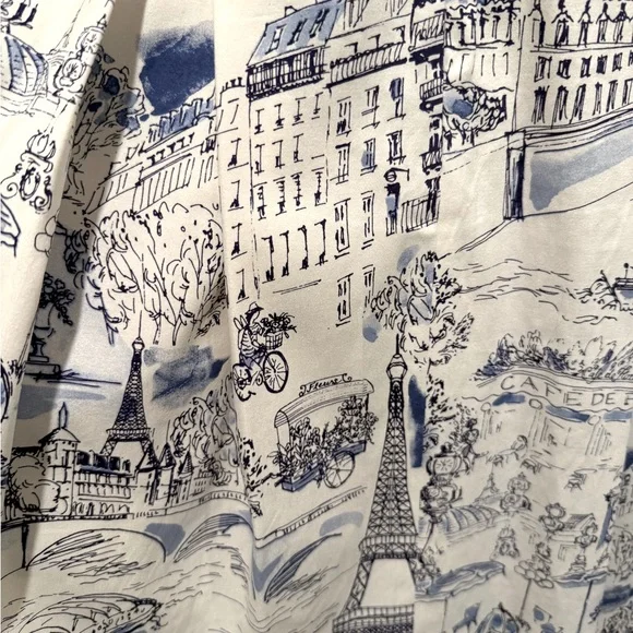 Chetta B EUC Size 6 Blue & White Paris Themed Sleeveless Retro Mini Dress (0676) - Picture 11 of 13